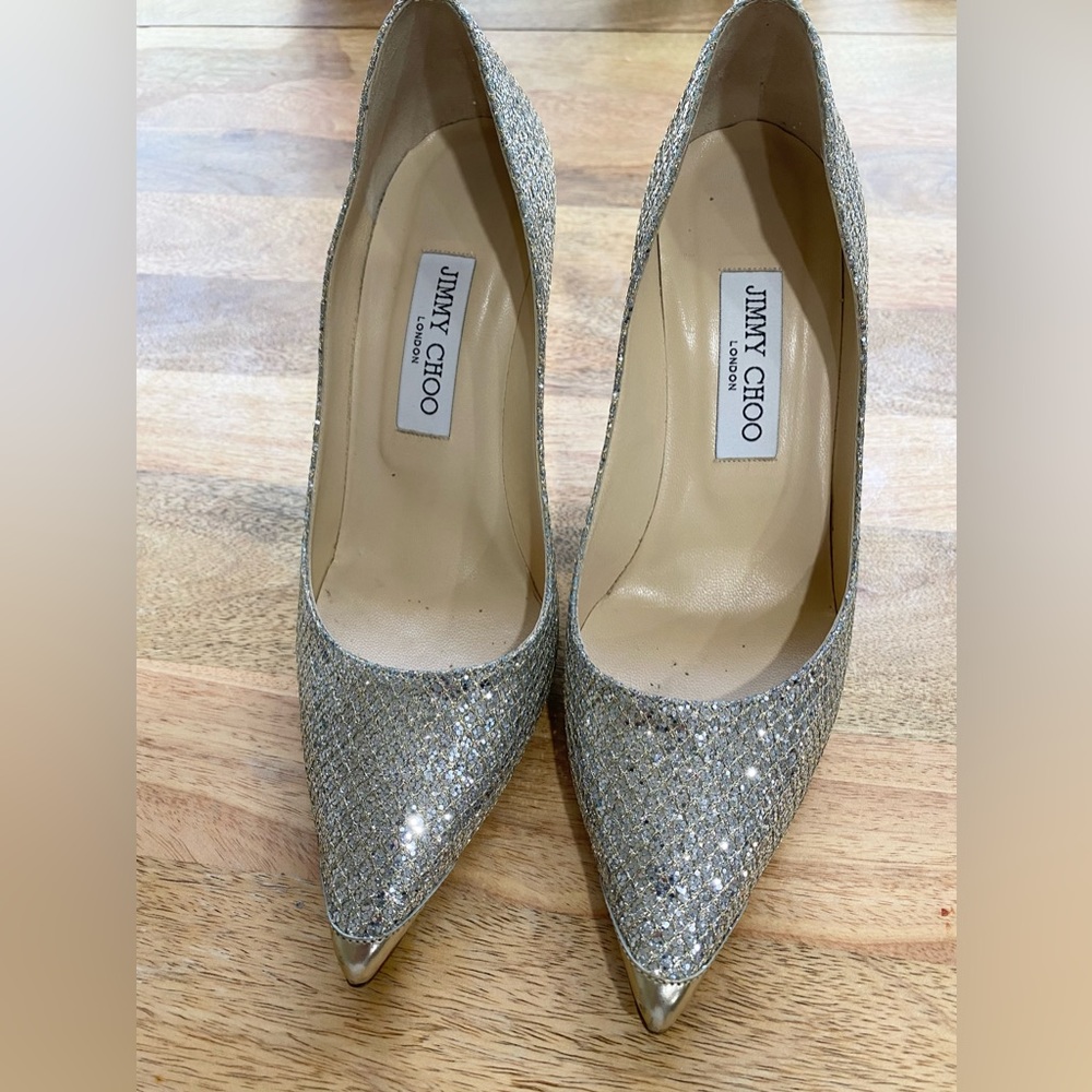 Jimmy Choo Classic 247 Agnes, like Romy, Bridal/Party Glitter Pumps